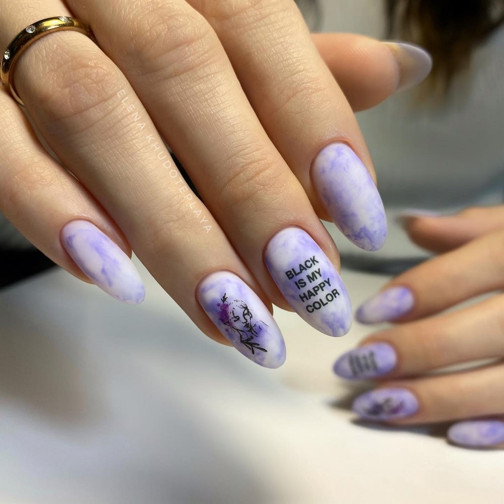 Purple and White Matte Nails 