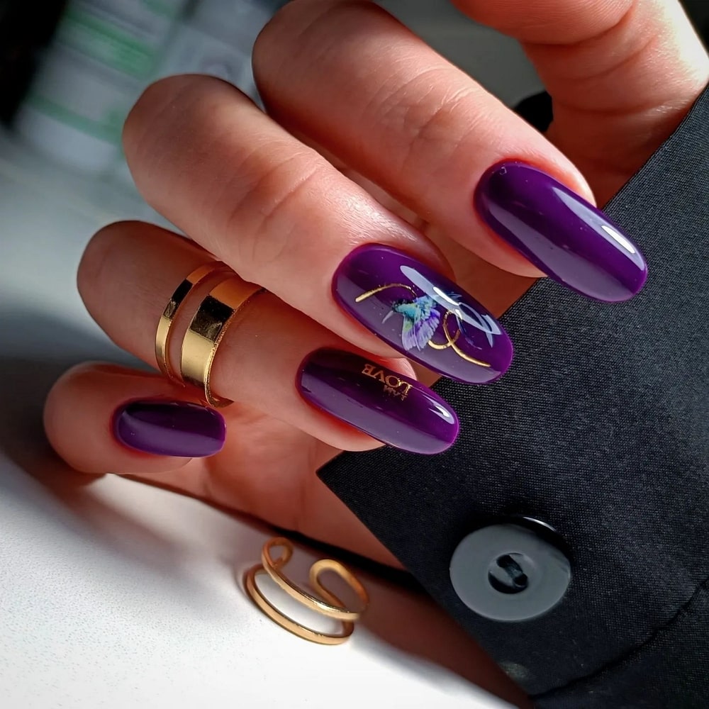 Purple Nails with Gold Prints