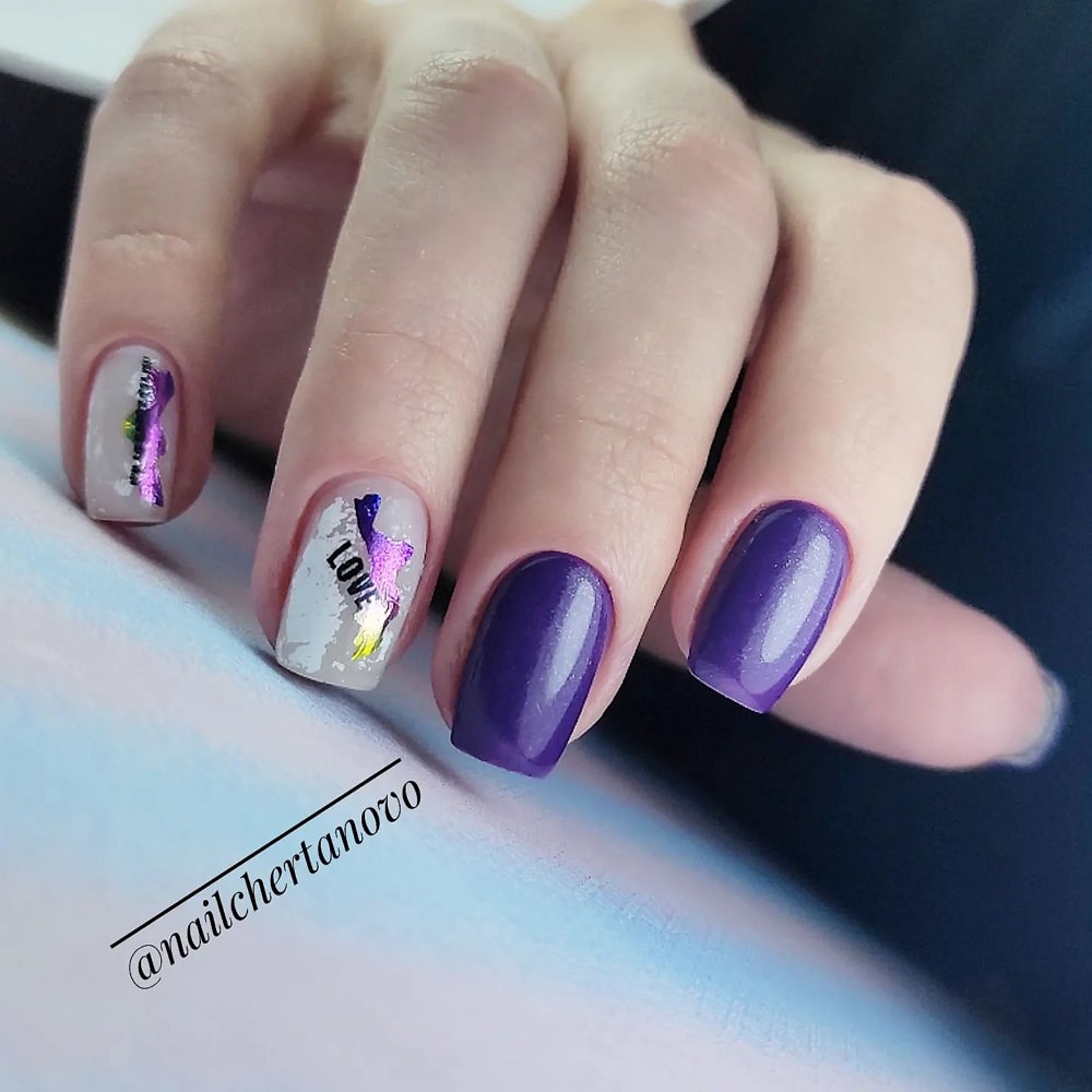 Acrylic Purple Nails with Prints