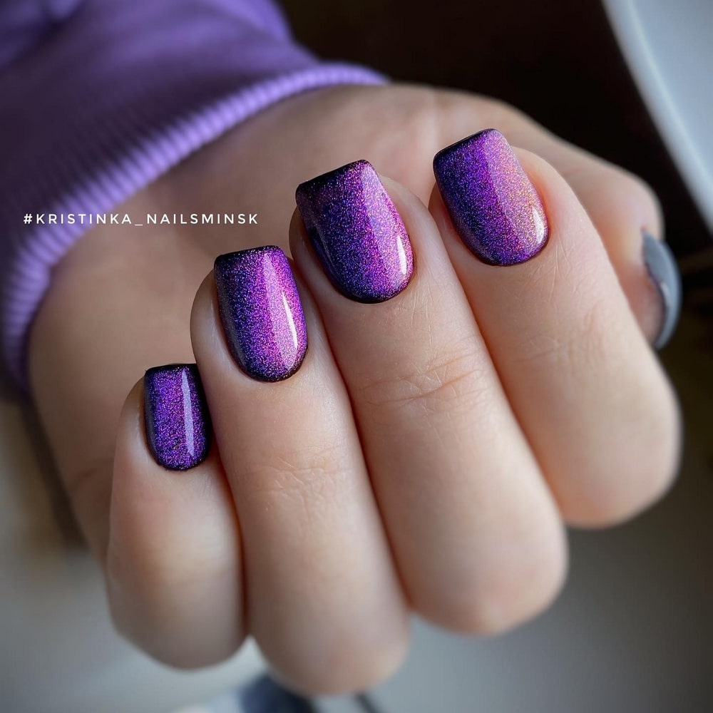 Acrylic Purple Nails with Glitter