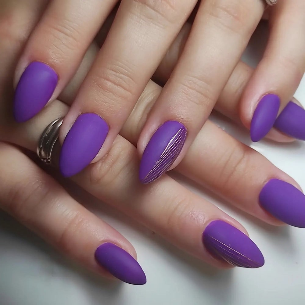 Matte Purple Nails with Gold