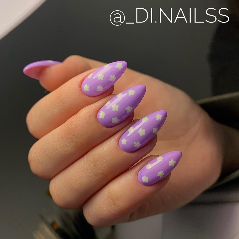 Purple Nails with Yellow Flowers