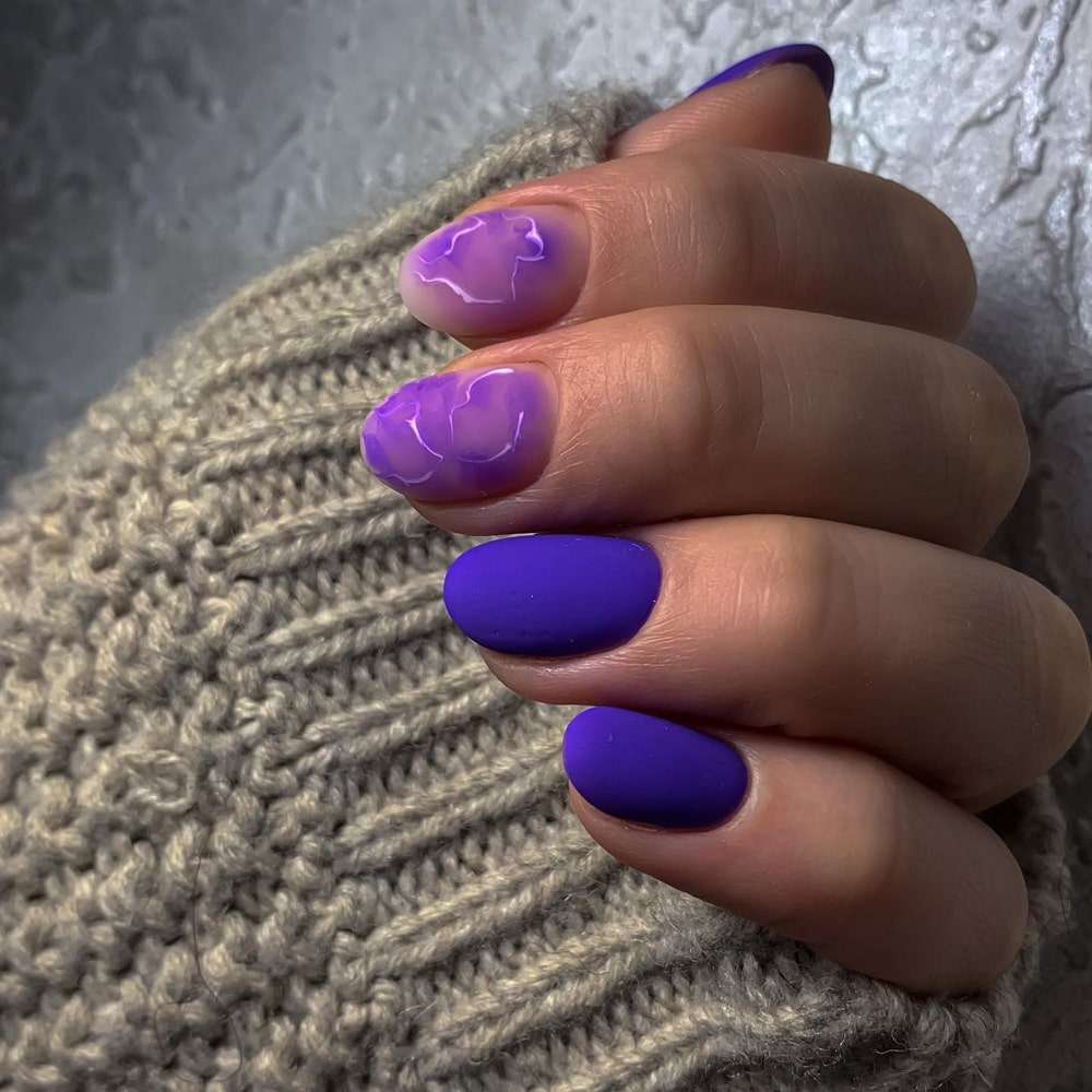 Matte Purple and Blue Manicure
