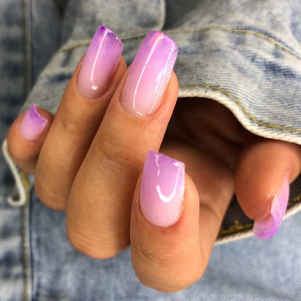Acrylic Pink Nails with Purple Tips