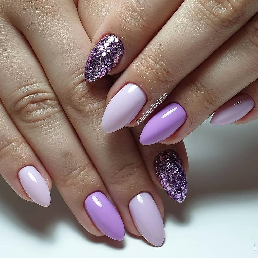 Pastel Purple and Glitter Nails 