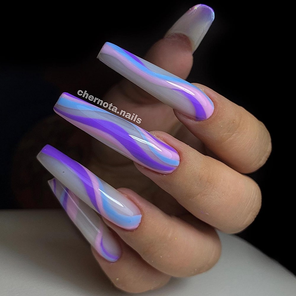 Very Long Acrylic Purple Nails 