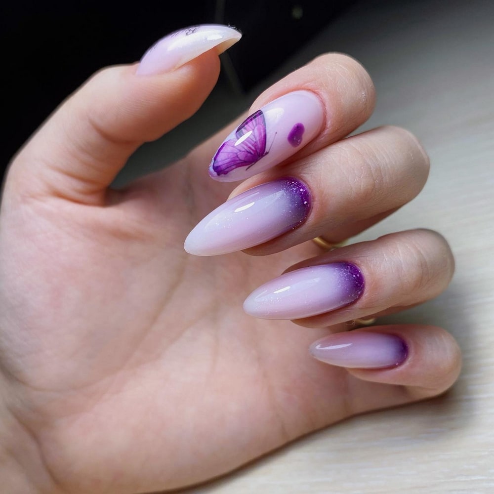 Acrylic Nails with Purple Butterflies