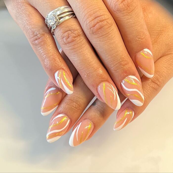 Short Almond Nails with Stripes