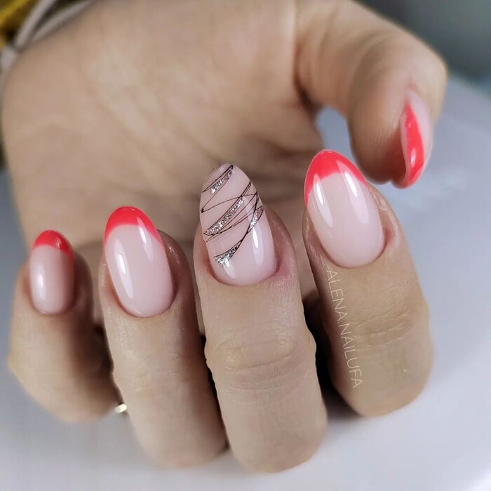 Almond Red French Tip Nails