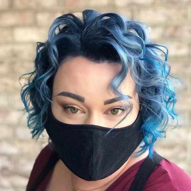 Blue balayage curly hair