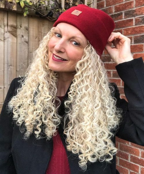 Beanie with Long Blonde Curls