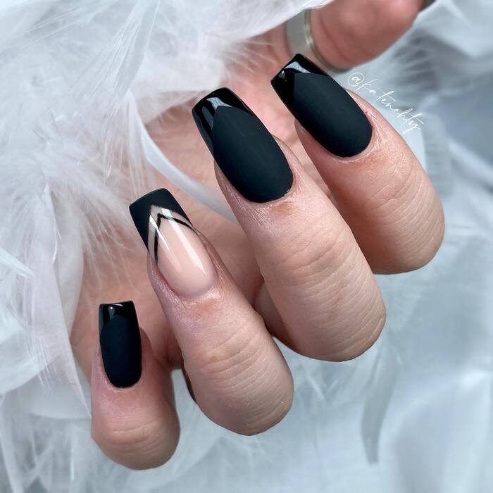 Short Matte Nails With Shiny Tips Close-Up Image 