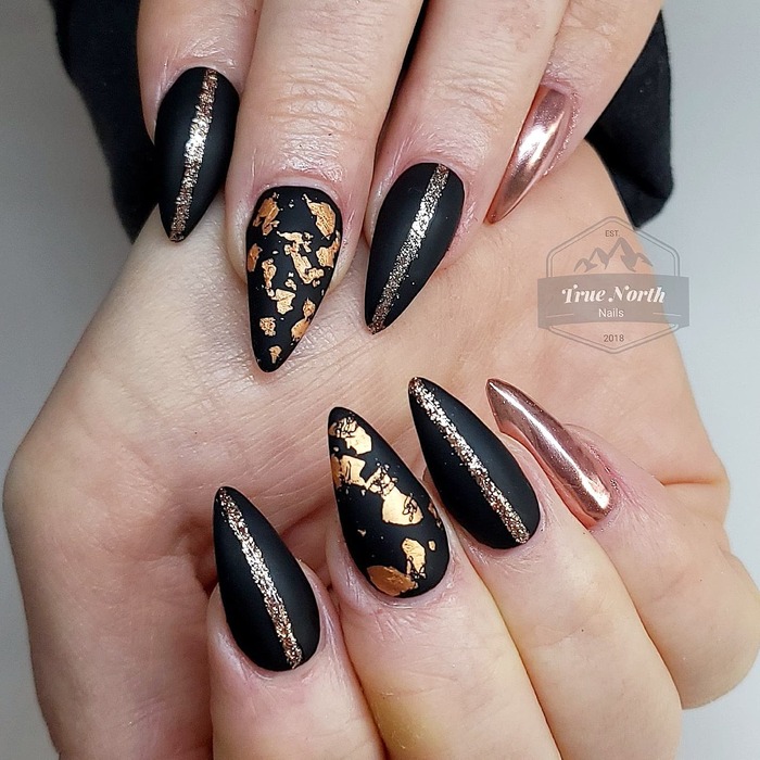 Matte Black And Rose Gold Nails Close-Up Image 