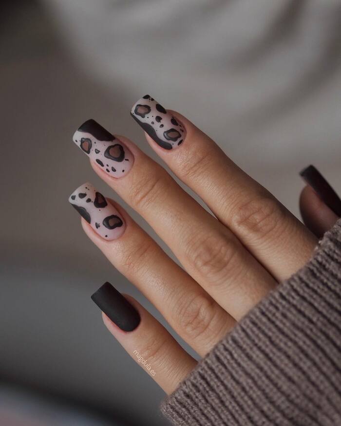 матовые черные леопардовые ногти