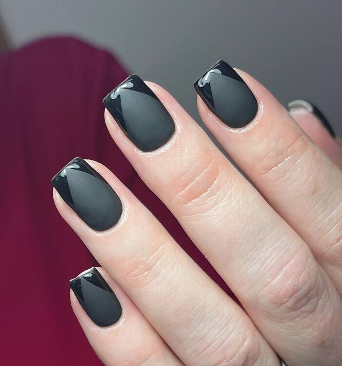 Close-Up Photo of Short Matte Nails With Shiny Tips