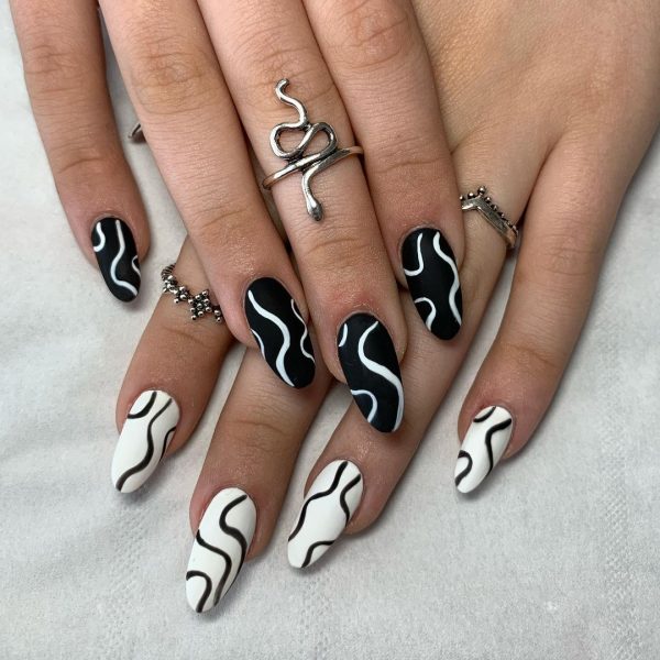 Black and White Almond Nails