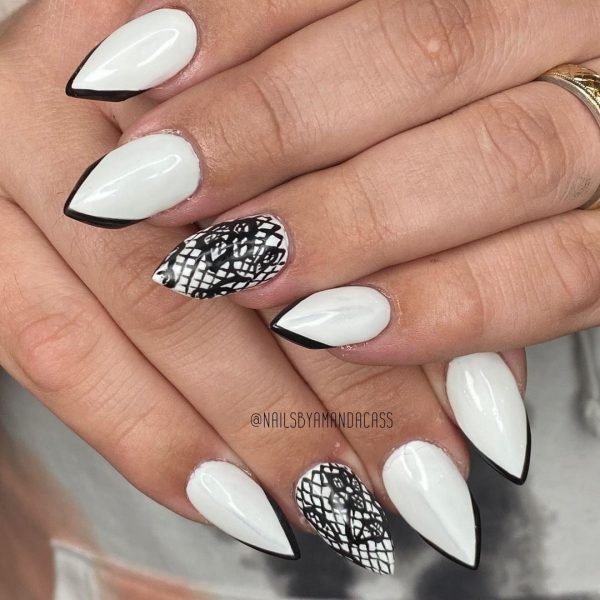 Black and White Pointed Nails