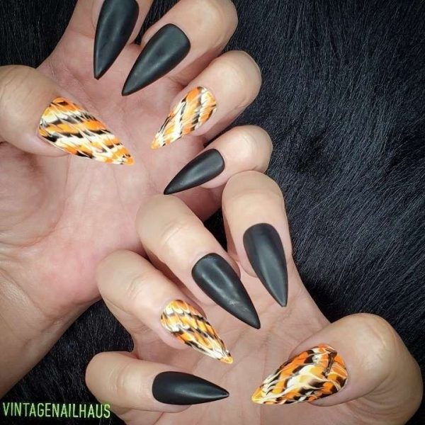 Black White and Orange Nails