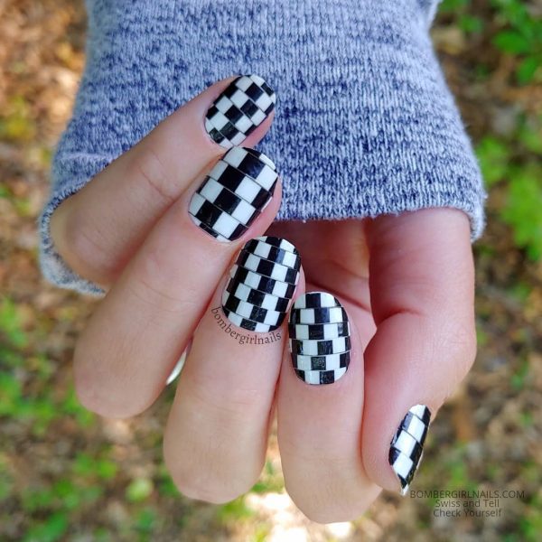 Black and White Chess Nails