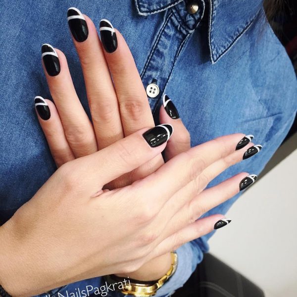Black Nails with White Tips