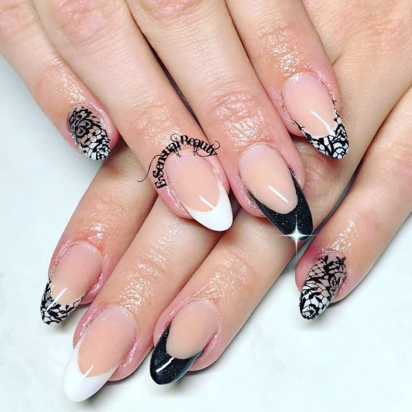 Black and White French Nails
