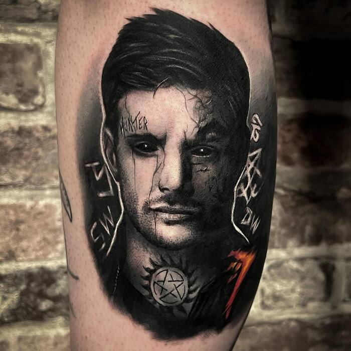 Men portrait  blackout tattoo