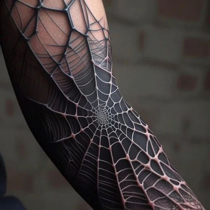 Blackout spider web tattoo