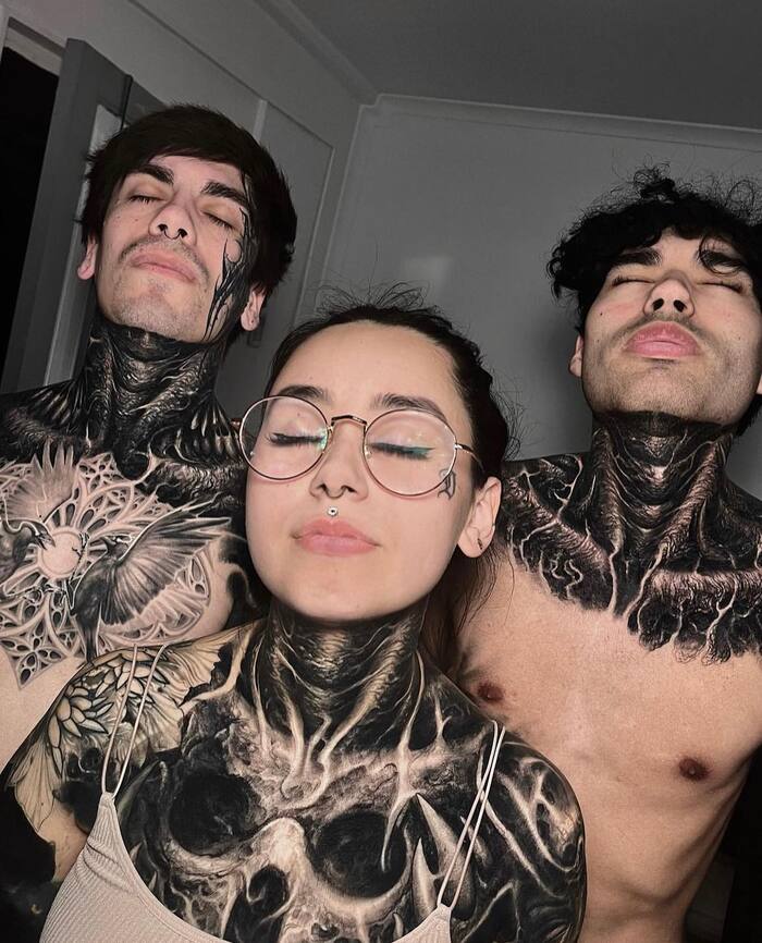 Blackout neck tattoo in horror style