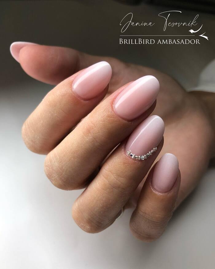 Simple bridal ombre nails with small diamonds