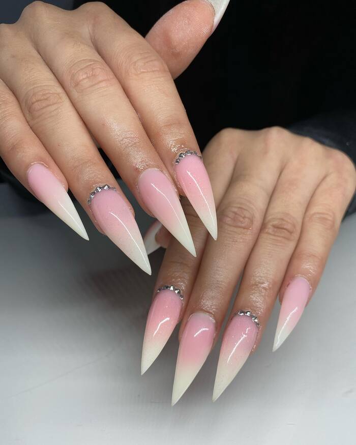 Gradient stiletto nails with white tips