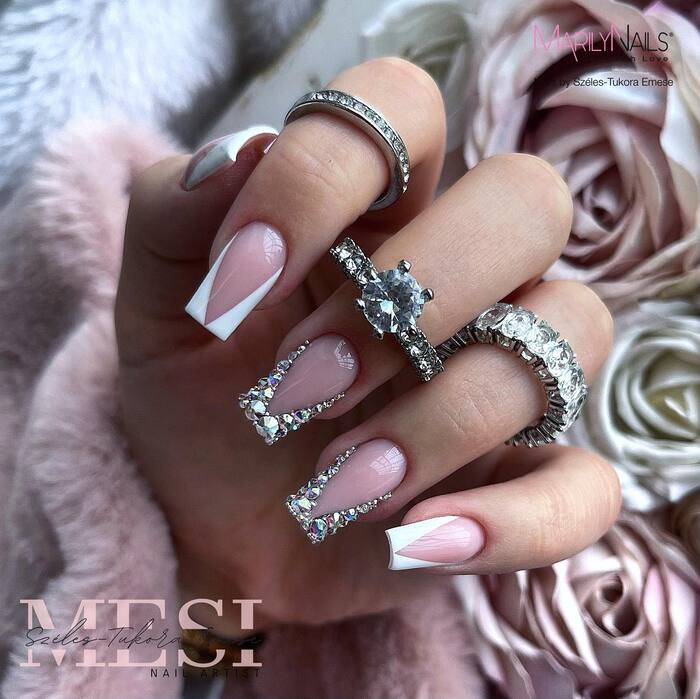 Wedding manicure in rose gold and white tones