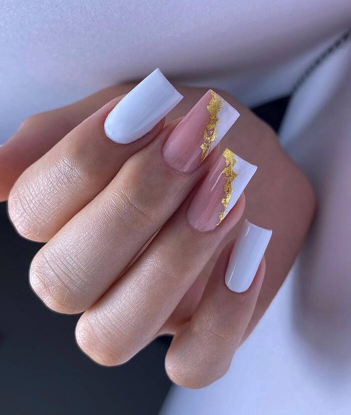White, pink and gold bridal manicure