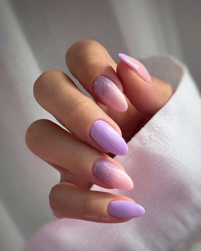 Фиолетовые и розовые свадебные ногти