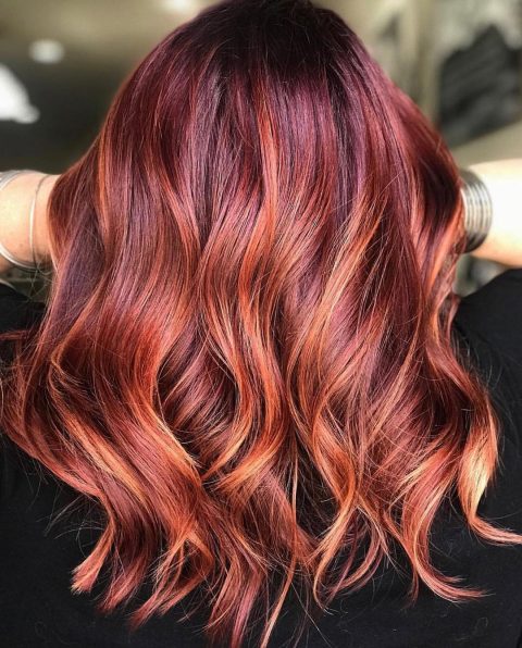 Burgundy and blonde highlights on brown hair