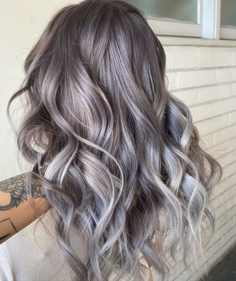 Brown hair with silver highlights