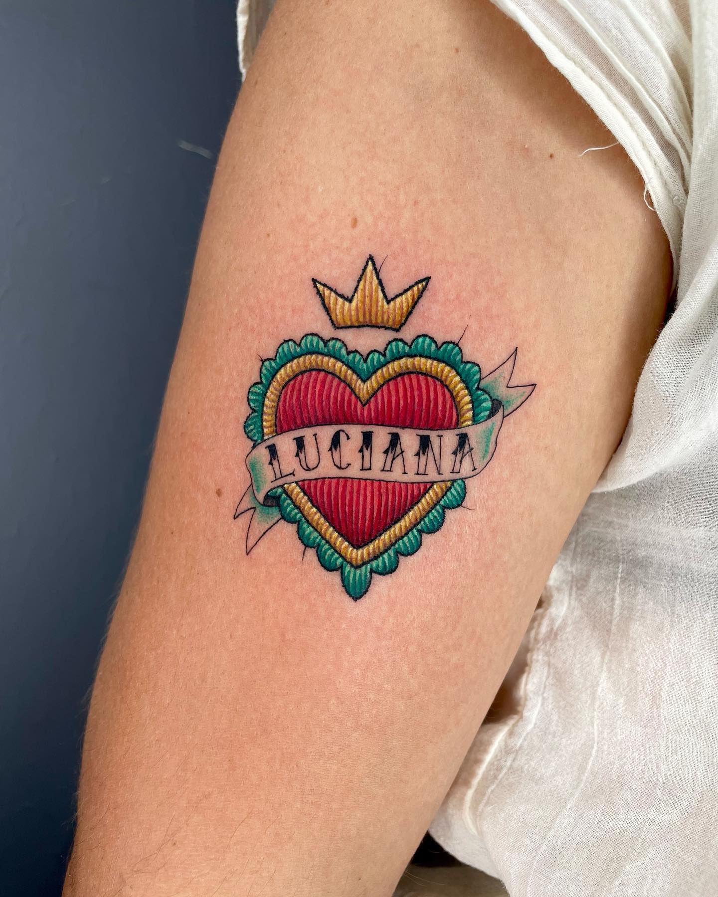Old School embroidery heart with crown tattoo