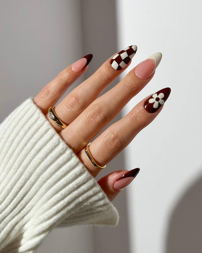 Fall Style Nail Art With Brown Chess Prints
