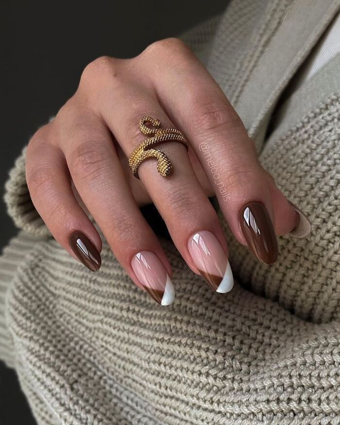 Fall White And Brown Nails 