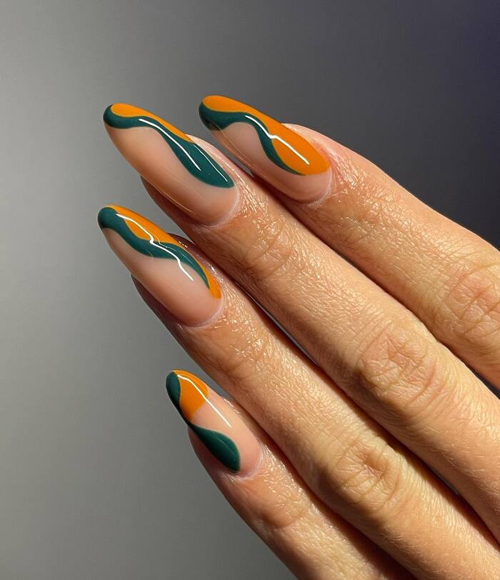 Fall Green And Orange Manicure