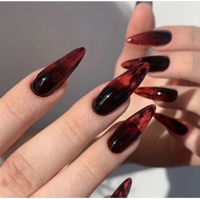 Close-up photo of Bloody Red Stiletto Goth Nails
