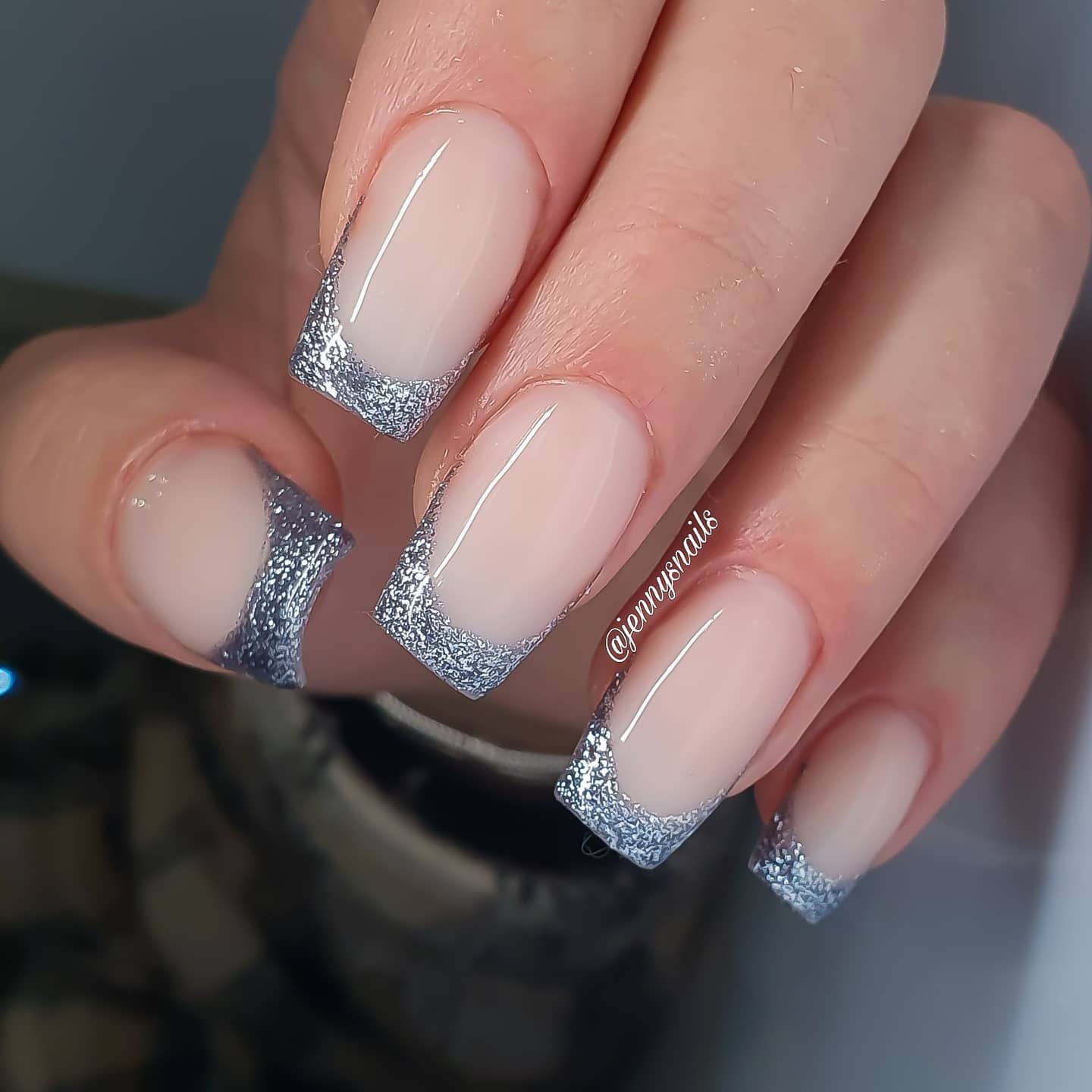 Simple Silver Glitter French Tip Nails