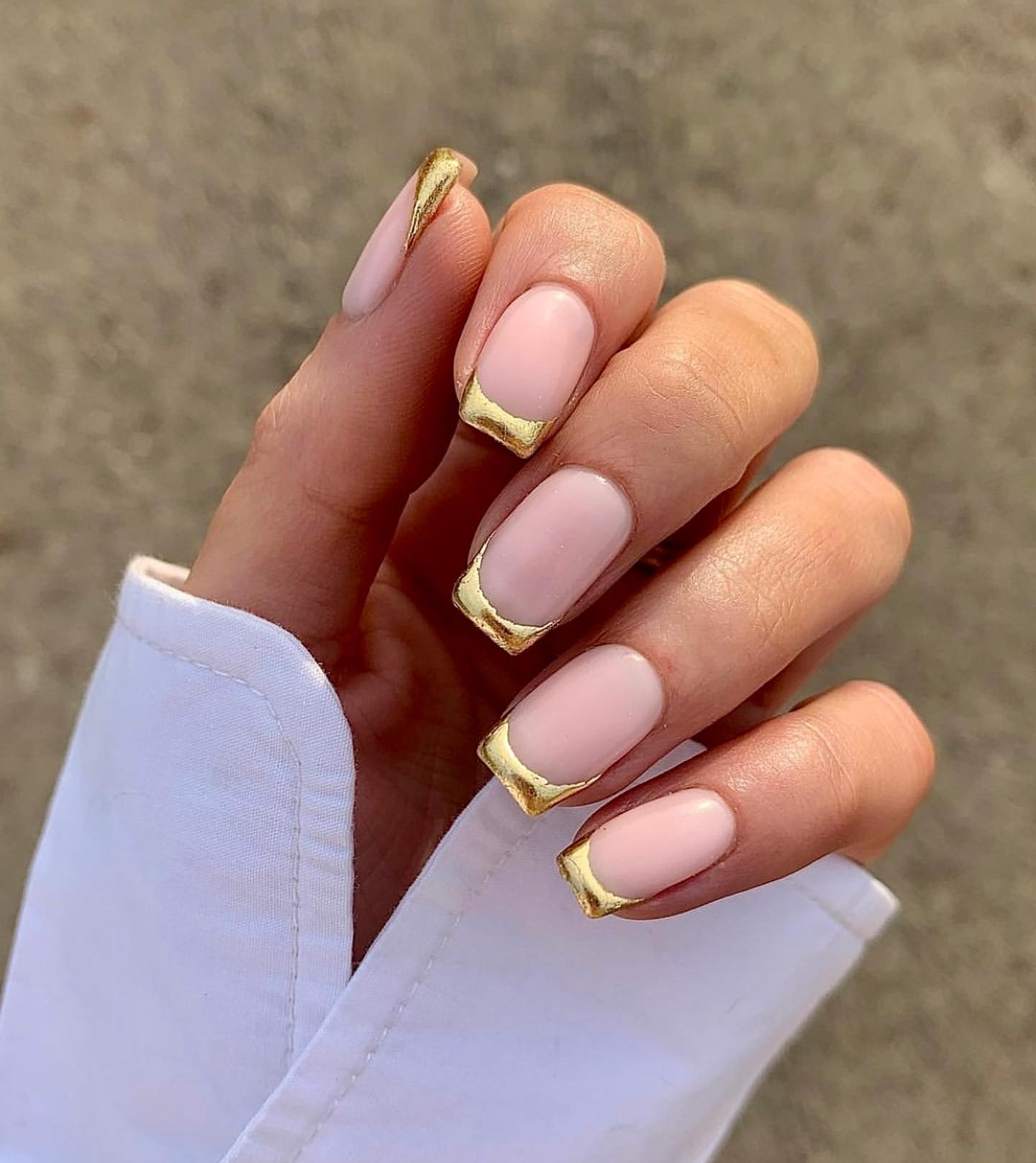 French Nails with chrome gold tips