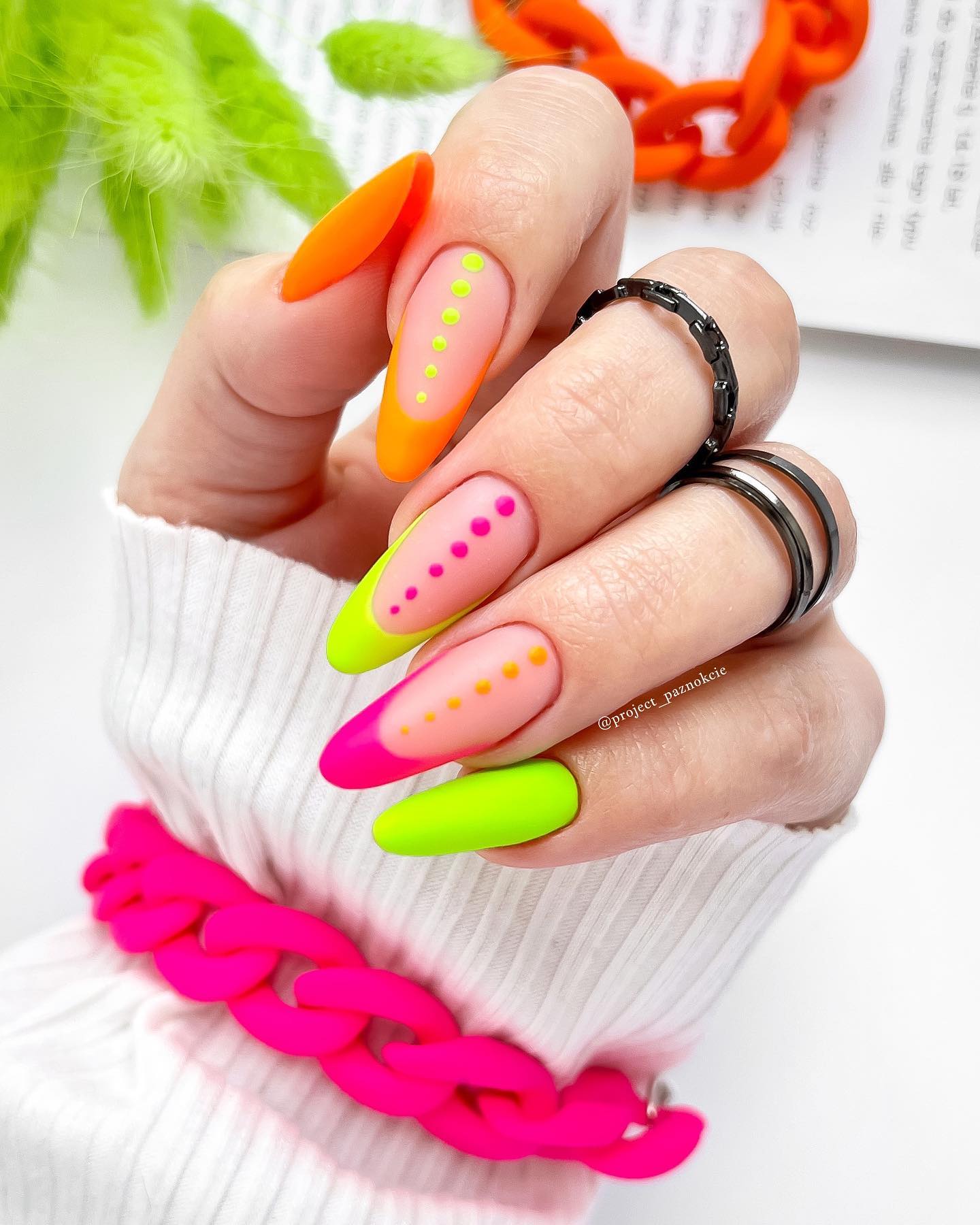 Matte French Nails with Neon Rainbow tips