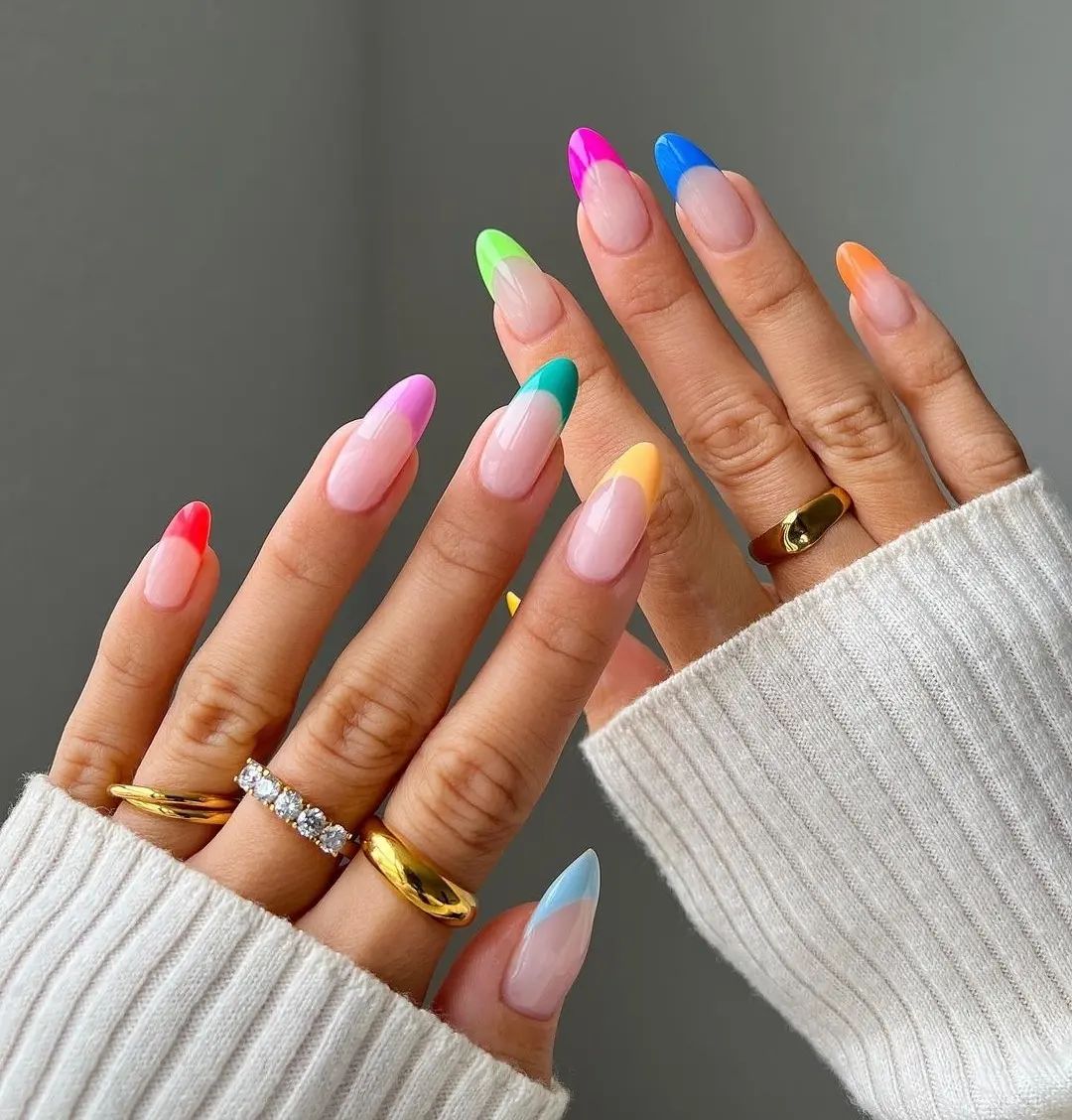 Multi Colored French Tip Oval Nails