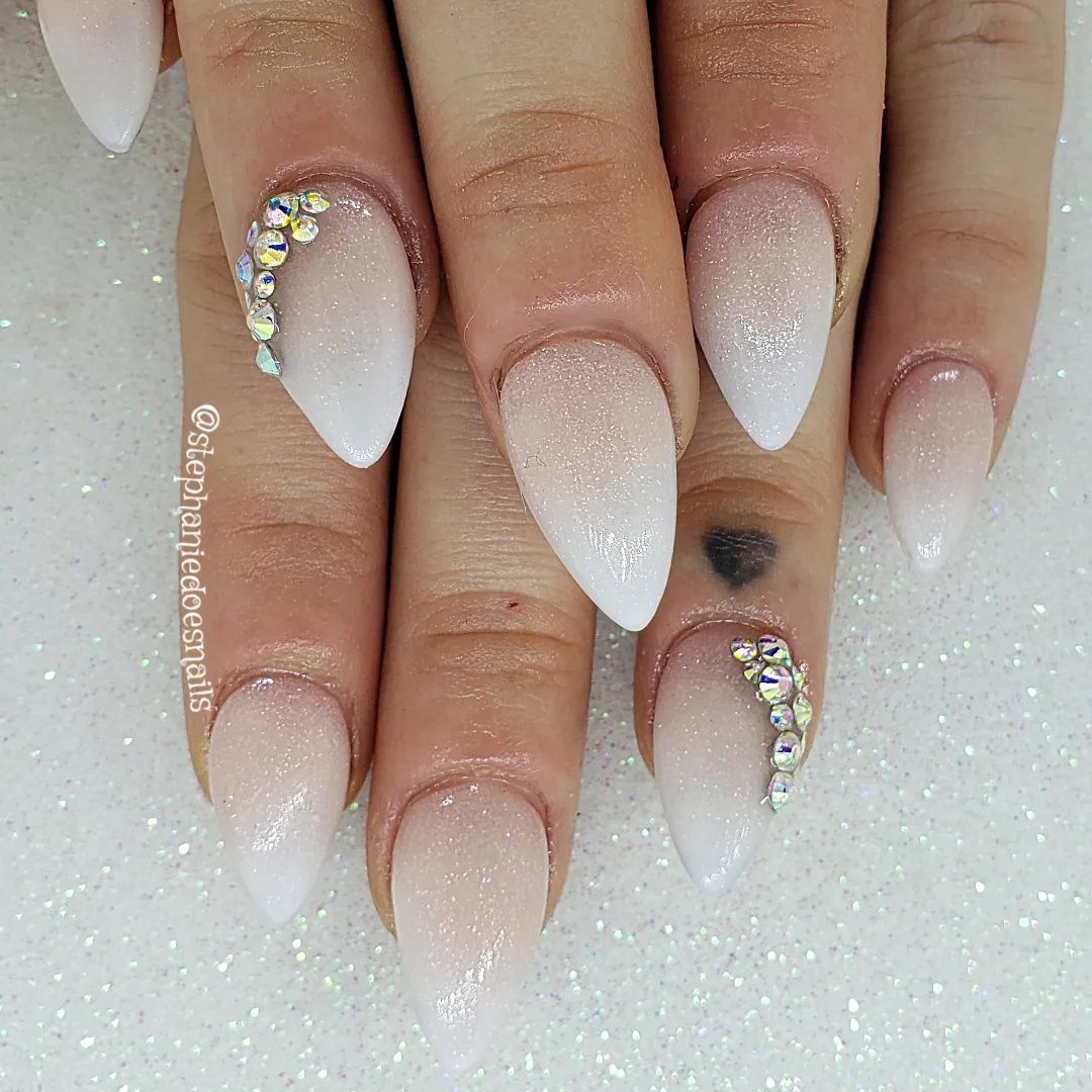 French ombre nails with gold glitter
