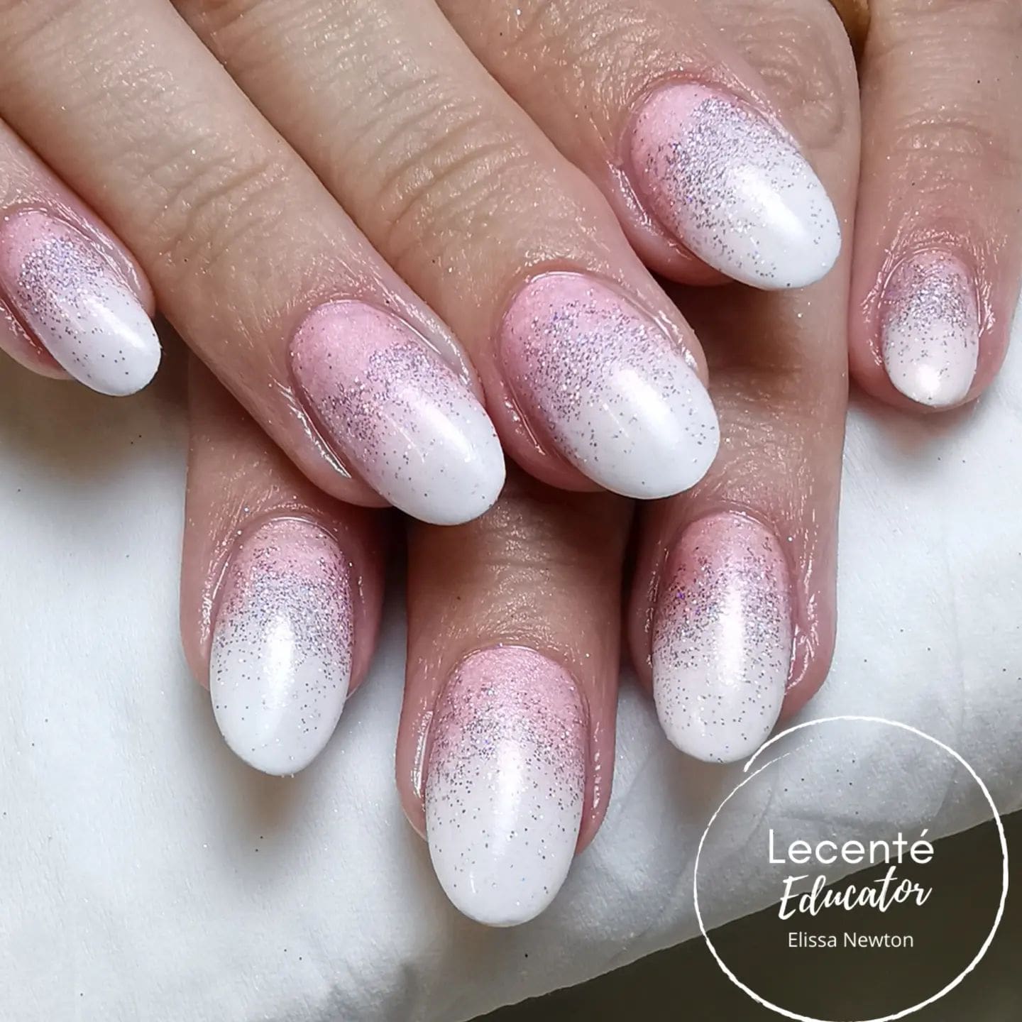 French ombre nails with silver glitter