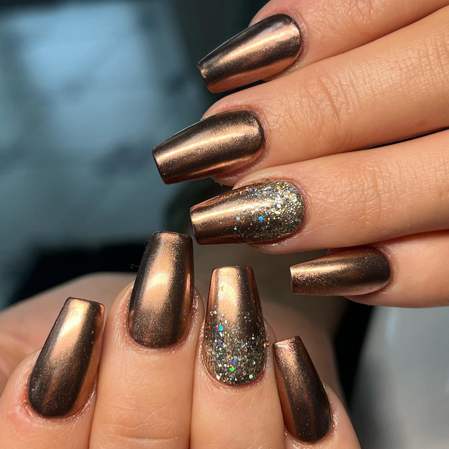 Chrome nails with french ombre details