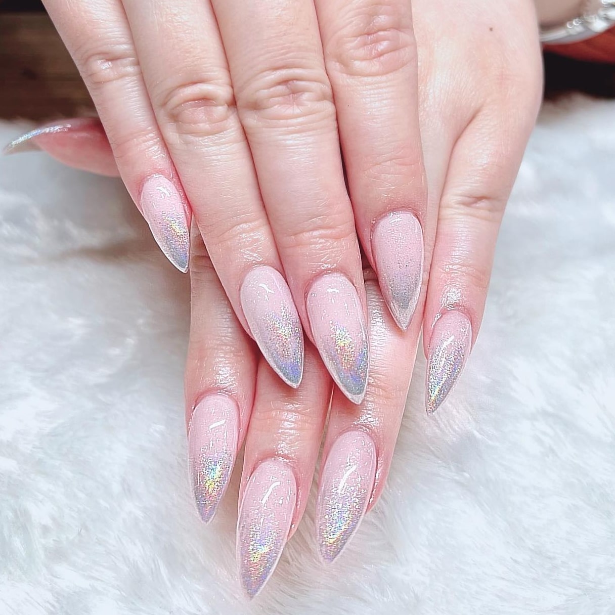 French ombre dip nails with sparkles 