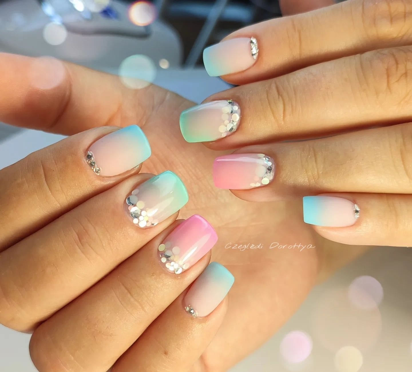 Rainbow french ombre nails