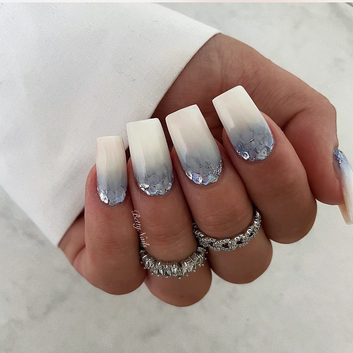 French manicure with silver gradient